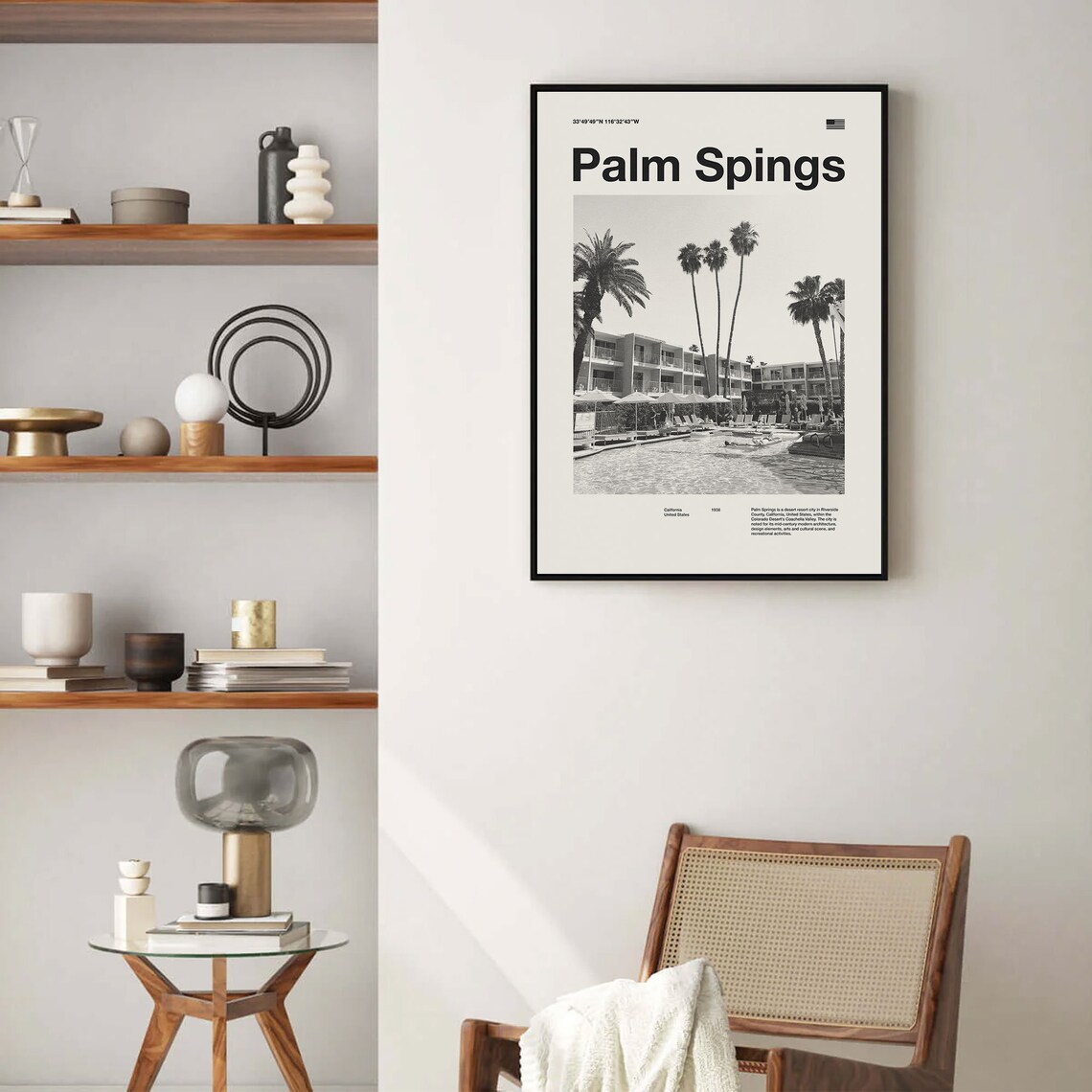 Palm Springs Black White Pool Vintage Retro Travel Art Poster - Image 3