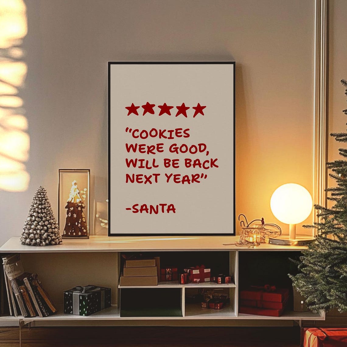 Funny Santa Cookies Five Star Review Christmas Humor Wall Art - Image 4