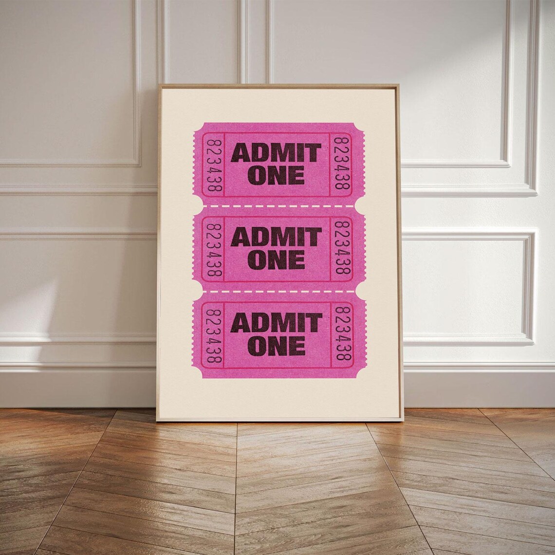 Vintage Three Pink Admit One Tickets Retro Cinema Art Poster - Image 2
