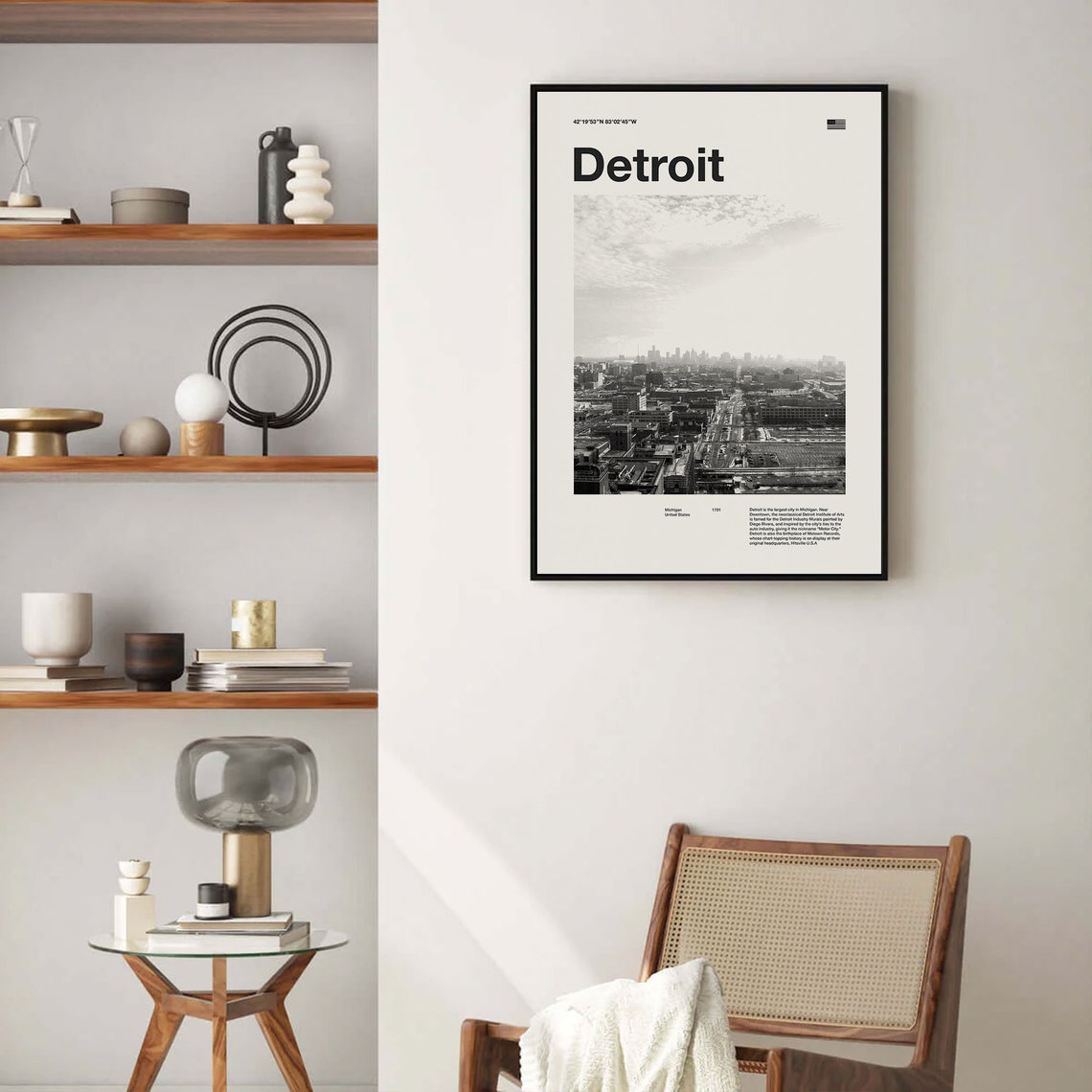 Detroit Art Print Detroit Poster Detroit Wall Art Mid Century Poster Travel Print Art Michigan - Image 2