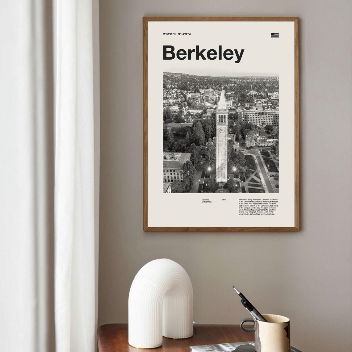 Berkeley California Black And White Clock Tower City Photo Poster