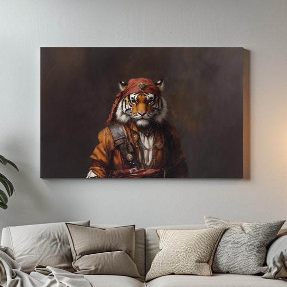 Tiger Pirate Maximalist Eclectic Victorian Print Bold Altered Party Portrait Fantasy Fun Colorful Renaissance Rustic Art