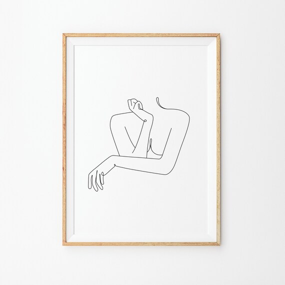 Nude Woman Line Art, Abstract Body Drawing