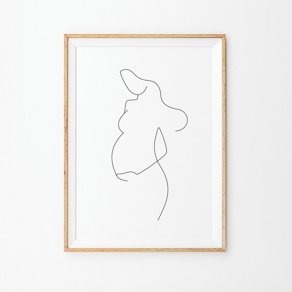Pregnant Woman Profile Line Art Maternity Nursery Wall Poster