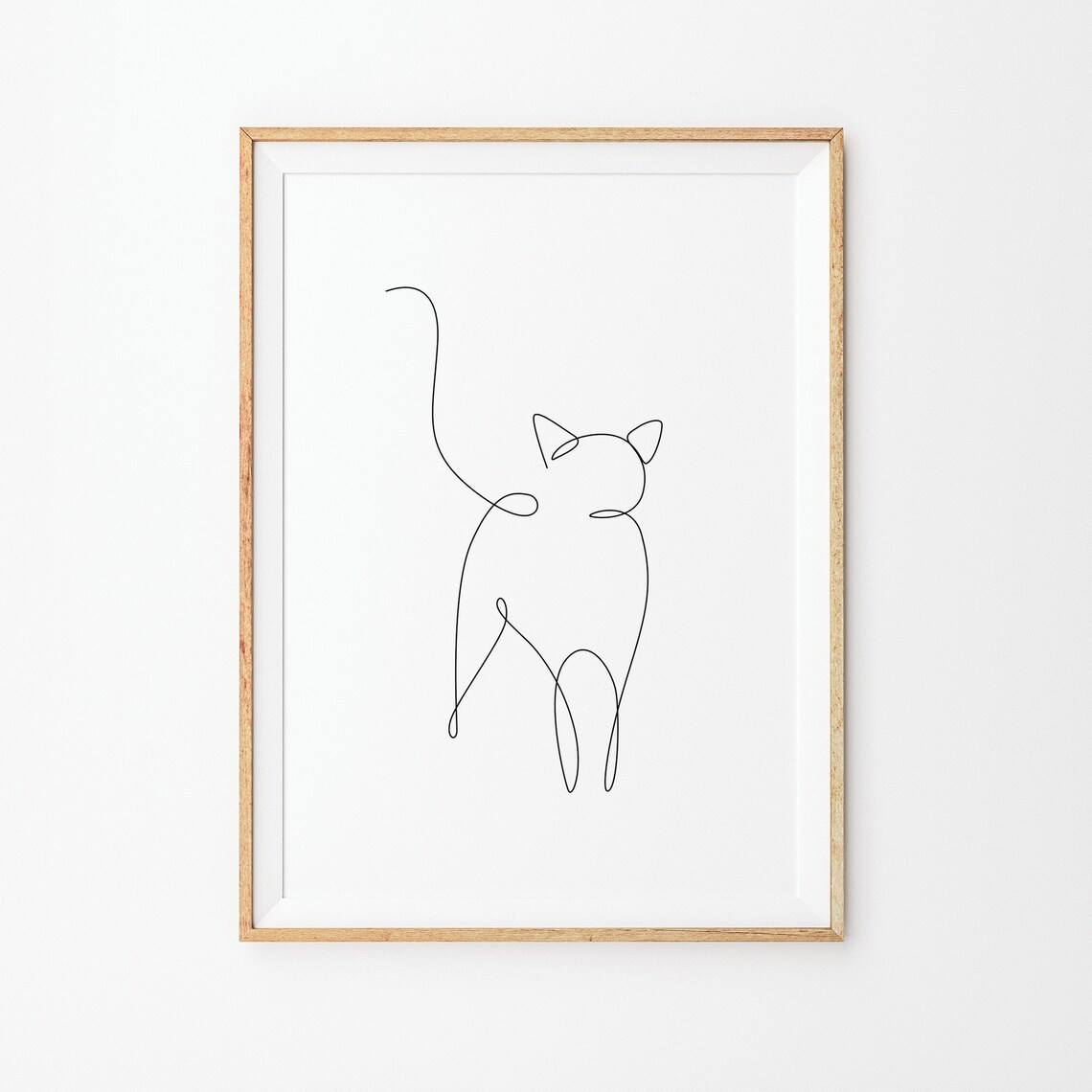 Walking Away Cat Single Continuous Line Drawing Minimalist Poster