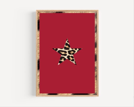 Red Leopard Star Print Minimalist Fashion Wall Art