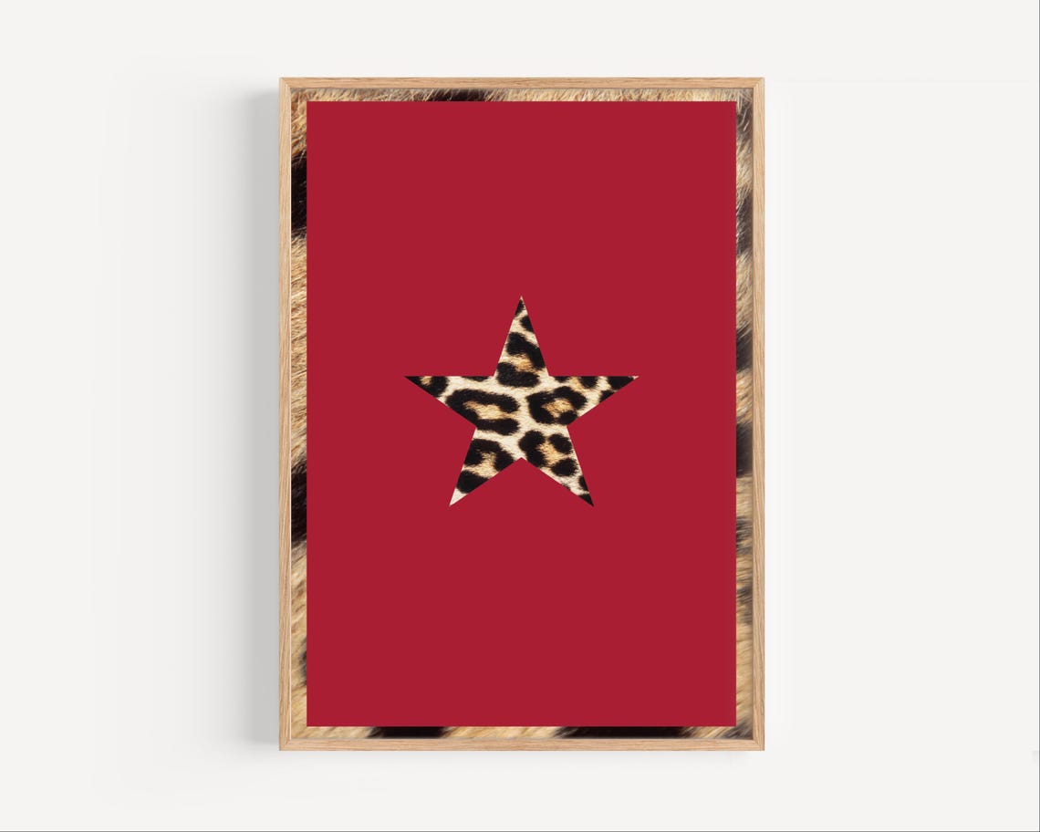 Red Leopard Star Minimalist Bold Crimson Fashion Statement Poster
