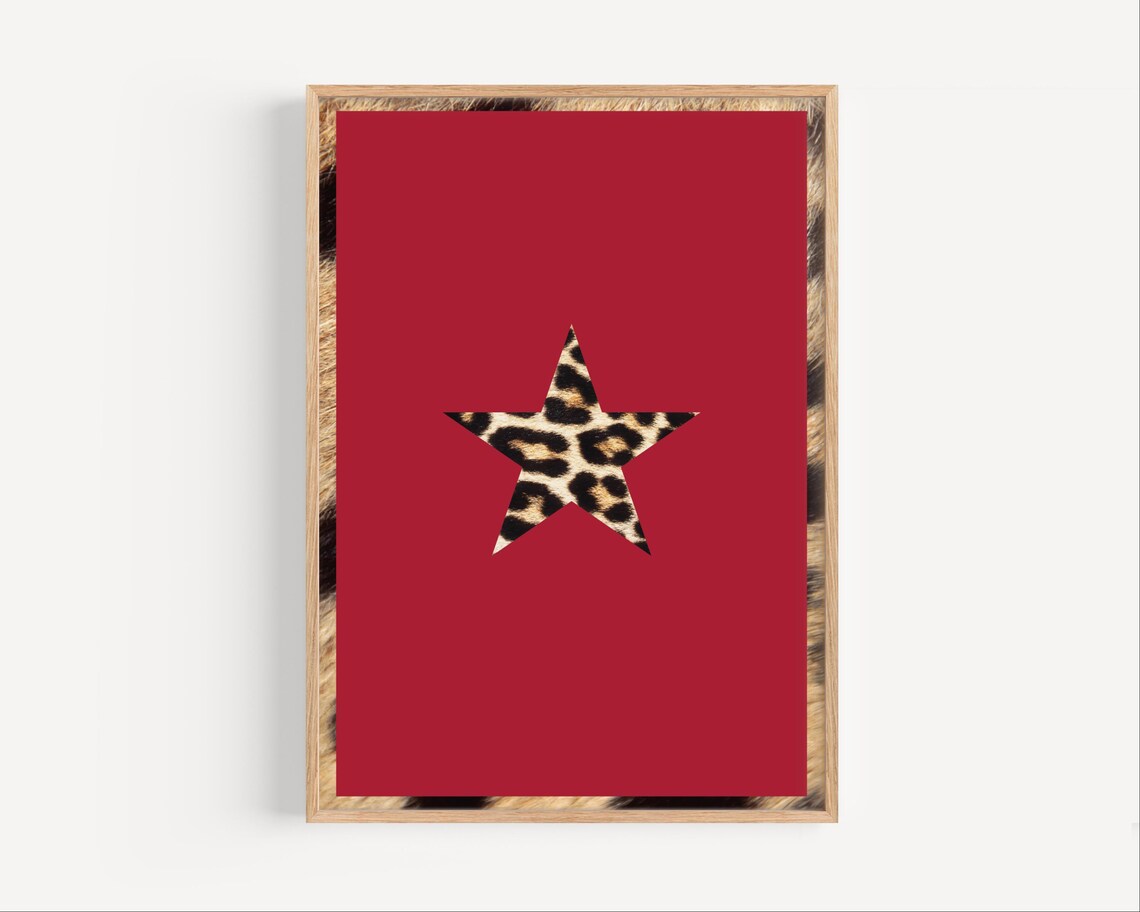 Red Leopard Star Print Minimalist Fashion Wall Art