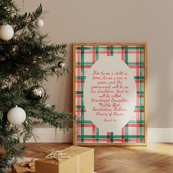 Modern Red And Green Christian Christmas Wall Art Isaiah 96 Nativity Bible Verse Print Holiday Religious Home Decor Gospel