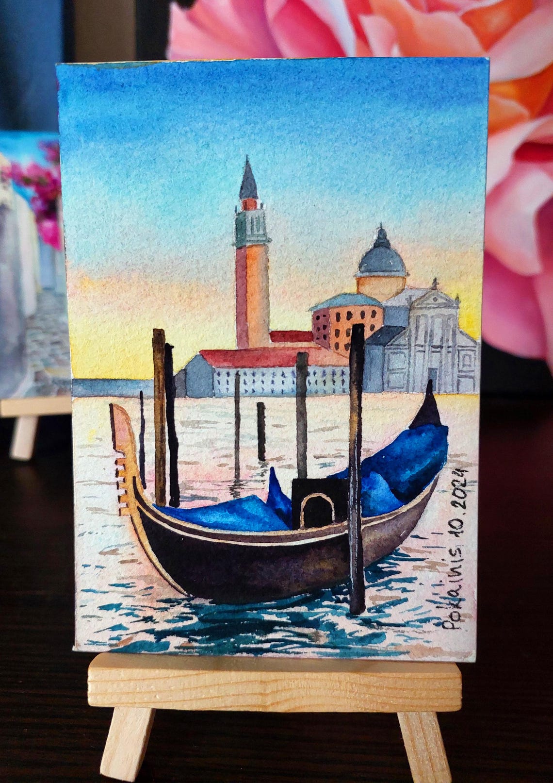 Venice Gondola Watercolor San Giorgio Maggiore Sunset Poster - Image 4