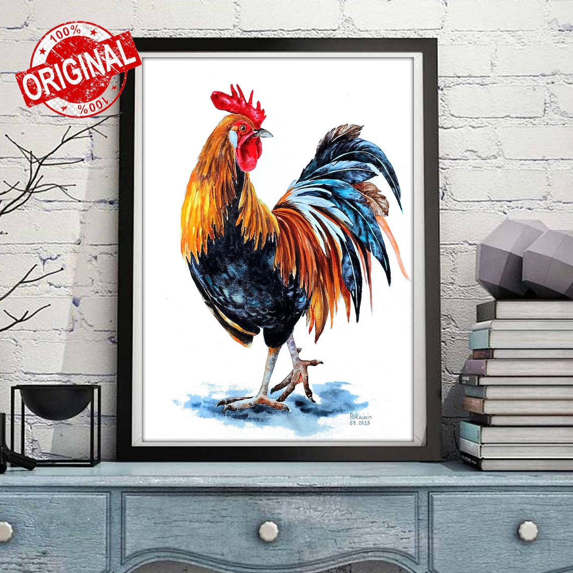 Watercolor Rooster Painting, Farmhouse Bird Art Print - Image 2