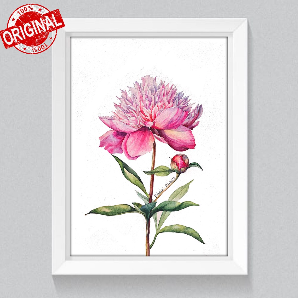 Peony Watercolor Painting, Botanical Spring Flower Art - Image 5