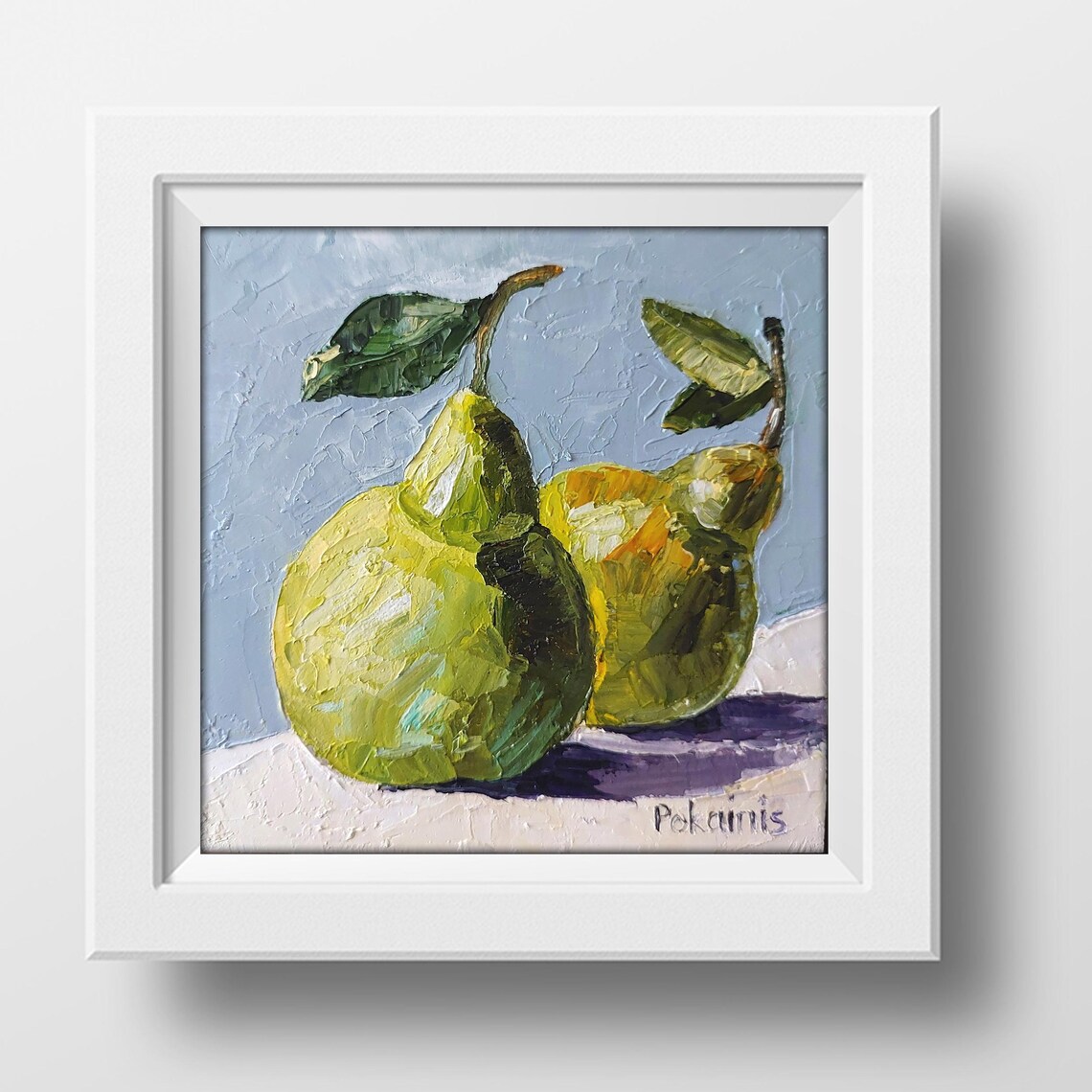 Pear Small Oil Painting Original Impasto Oil Artwork Garden Fine Art Food Original Painting Fruit Still Life Wall Art Kitchen Artwork - Image 3