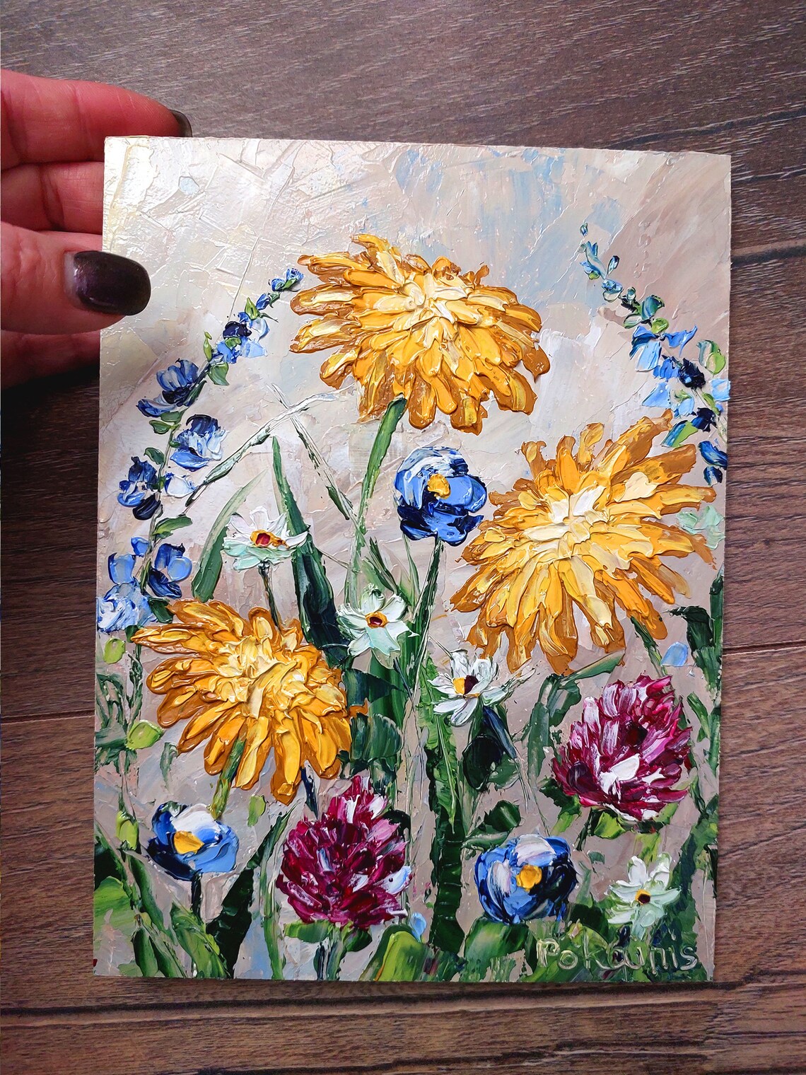 Wildflower Meadow Impasto Oil Painting Poster Orange Blue Blooms - Image 5