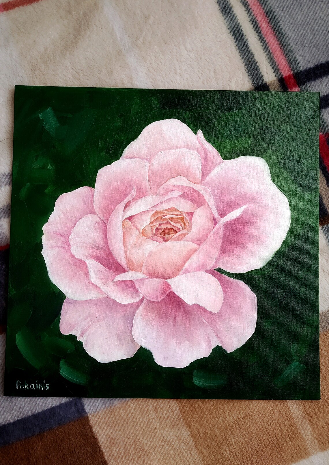 Blush Pink Rose Full Bloom Oil Painting Dark Garden Bloom Poster - Image 3