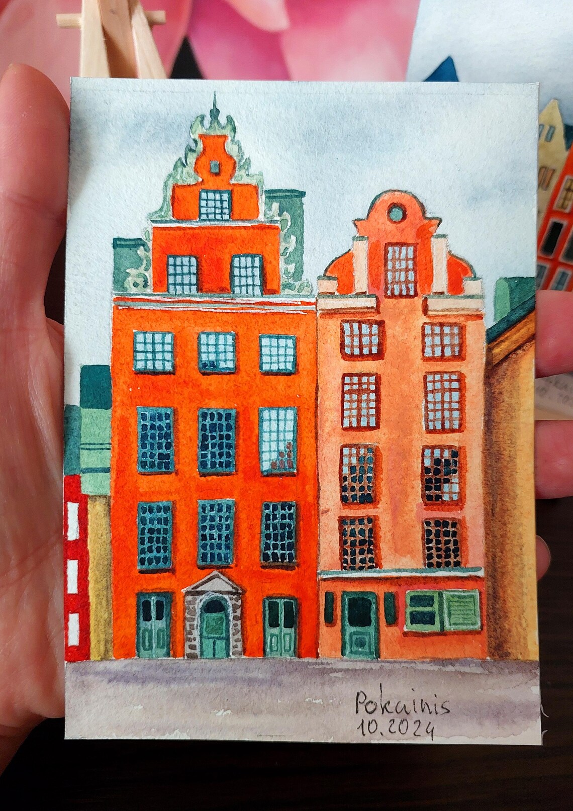 Stockholm Old Town Colorful Gabled Houses Gamla Stan Watercolor Poster