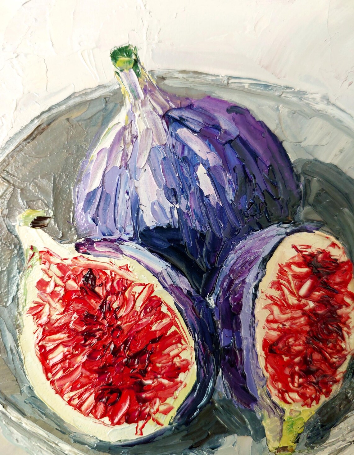 Ripe Figs Halved in Glass Bowl Impasto Oil Still Life Poster - Image 3