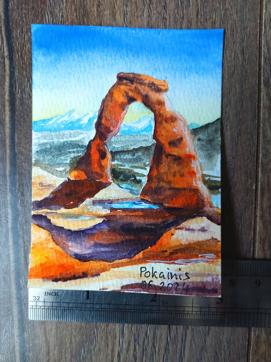 Red Rock Desert Arch Glowing at Sunset Southwest Watercolor Poster - Image 2