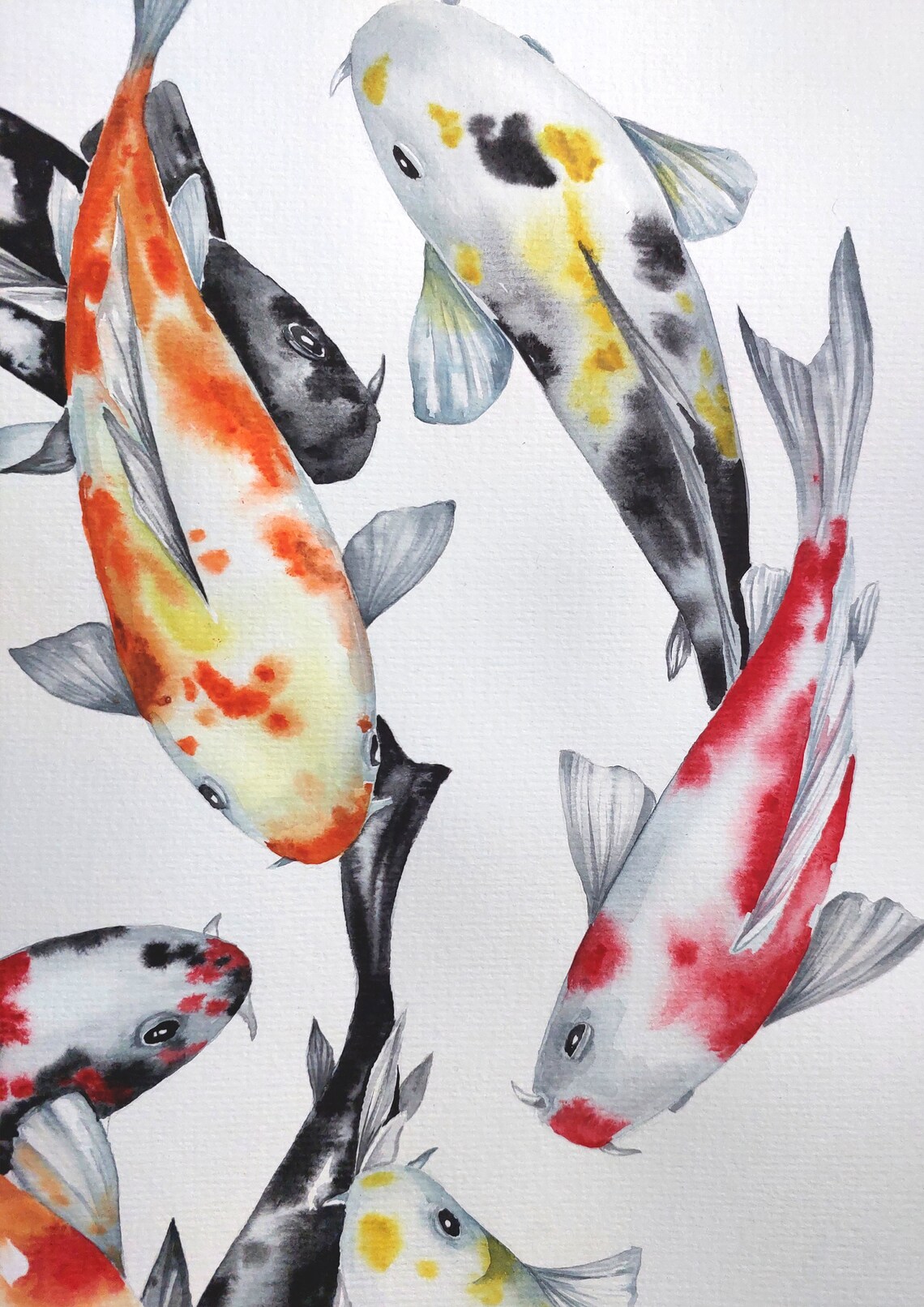 Nine Koi Fish Abstract Watercolor Art Print, Contemporary - Image 5