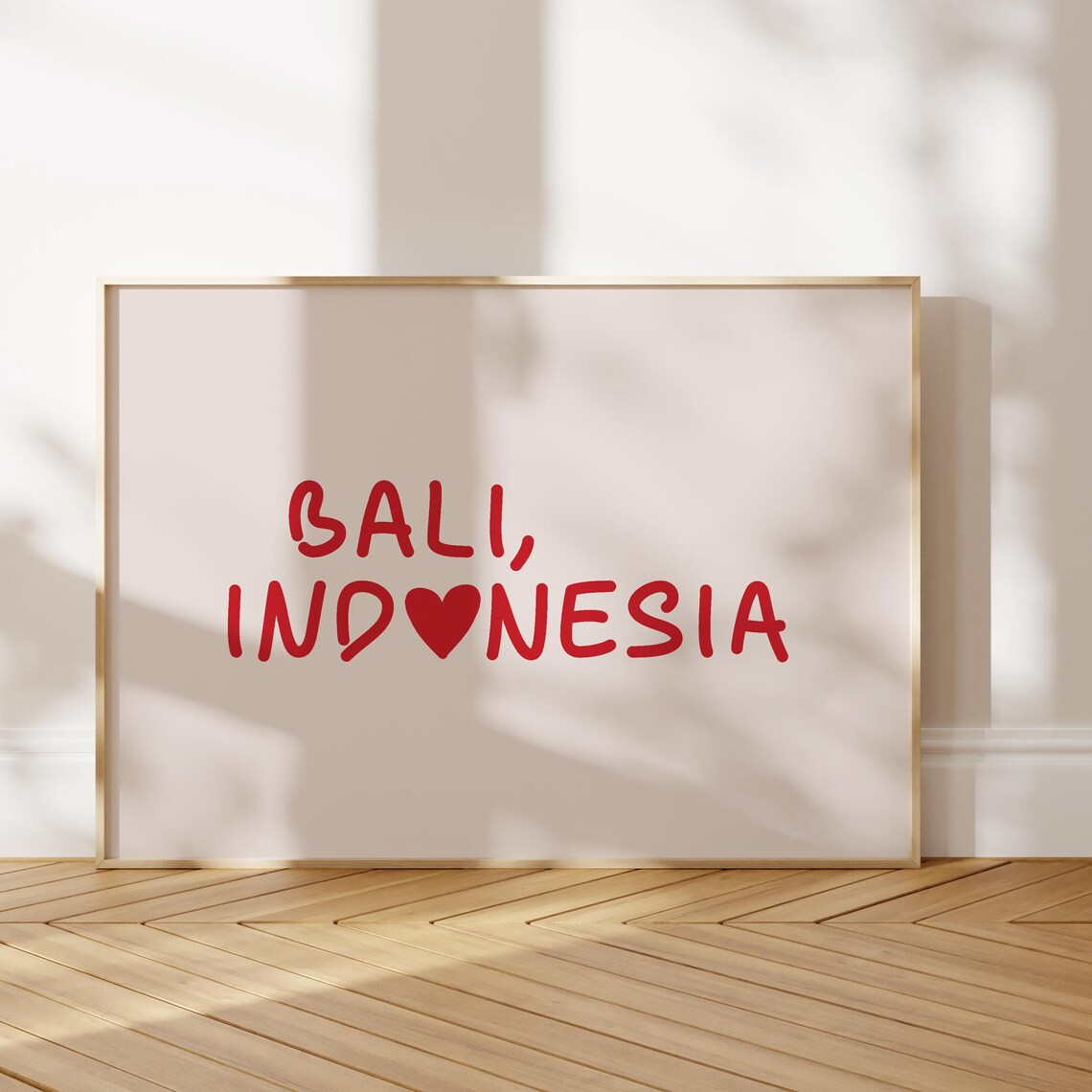 Bali Indonesia Red Heart Lettering Minimalist Travel Decor Poster