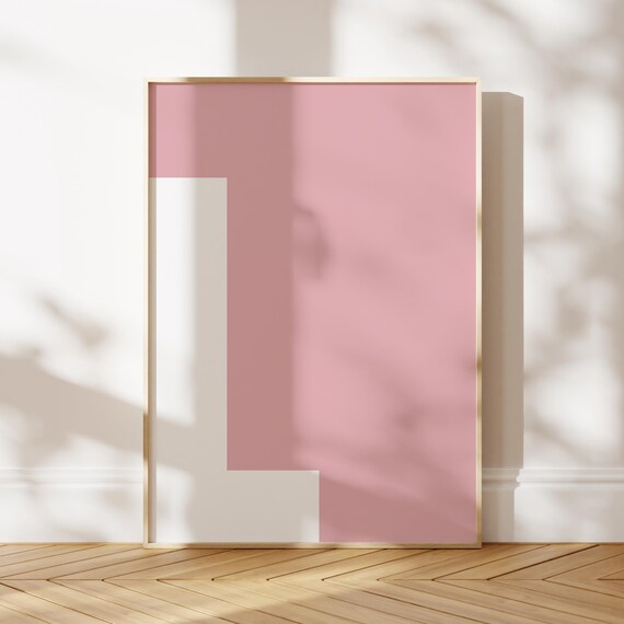 Pink Letter L Bold Initial Alphabet Poster Minimal Nursery Wall Decor