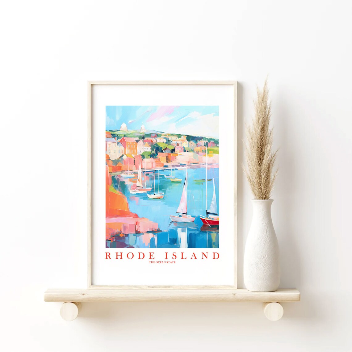 Rhode Island Retro Travel Poster, Harbor Sailboats