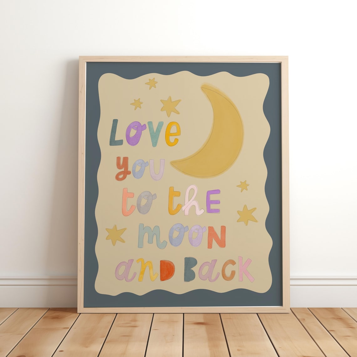 Love You To The Moon And Back Nursery Moon Stars Quote Wall Poster