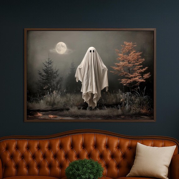 Spooky Framed Canvas Wall Art Haunted Forest Halloween Decor Moonlight Print