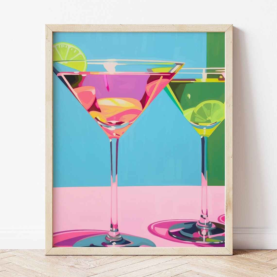 Colorful Martini Cocktail Glasses Pop Art Neon Drink Bar Party Poster