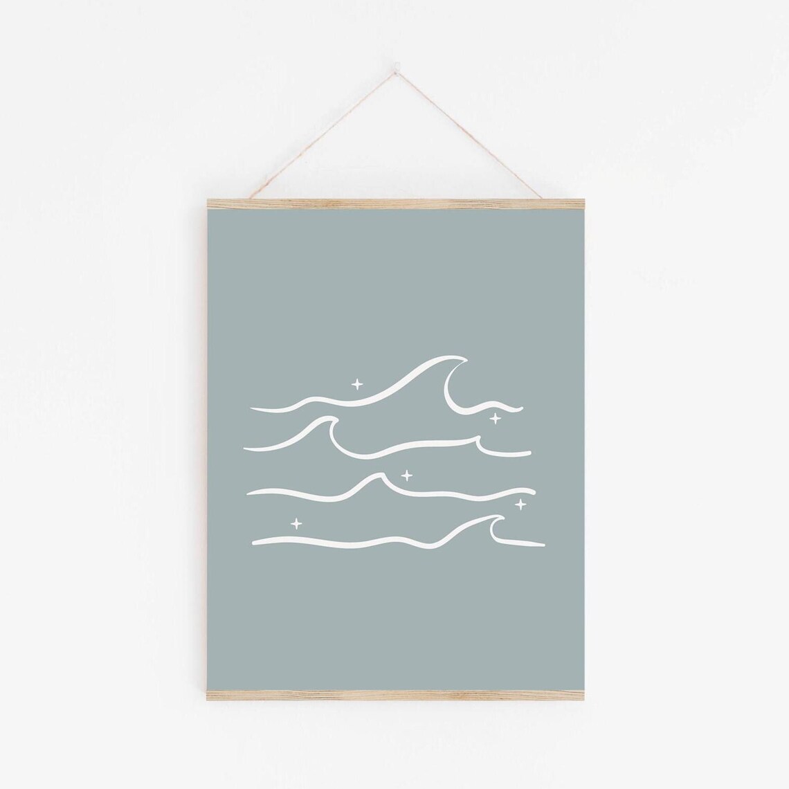 Ocean Wave Line Art Blue Gray Minimalist Coastal Decor Poster - Image 4