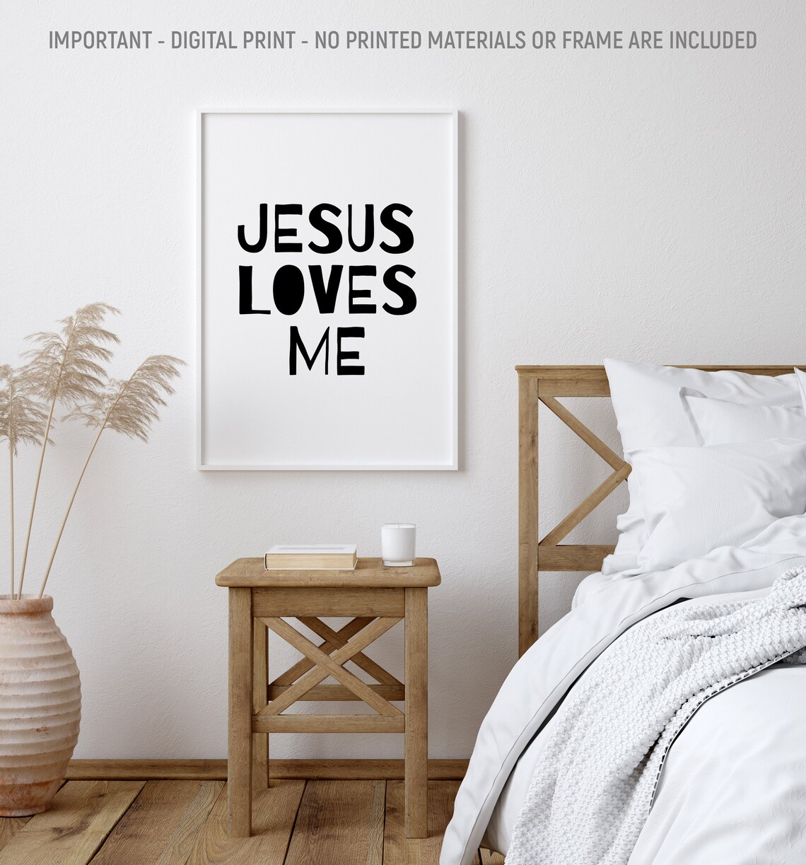 Jesus Loves Me Bold Black Lettering Kids Room Scripture Poster - Image 2