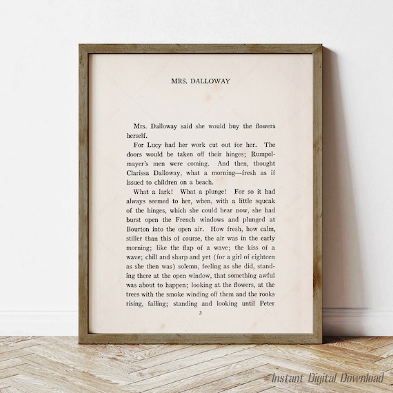 Mrs Dalloway Virginia Woolf First Page Classic Novel Literary Art Print