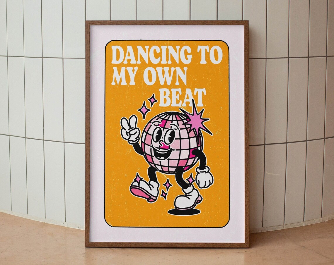70s Groovy Retro Art Print, Disco Ball Poster