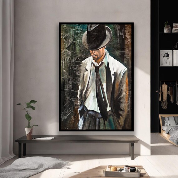 Man in White Suit and Fedora Dark Moody Noir Oil Painting Poster