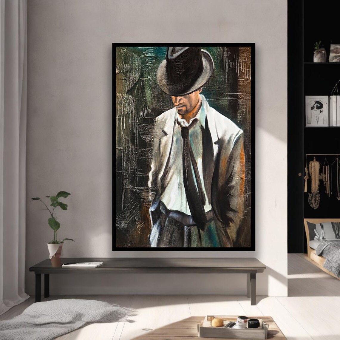 Man in White Suit and Fedora Dark Moody Noir Oil Painting Poster