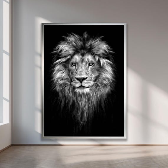 Black And White Lion Portrait Canvas Wall Art