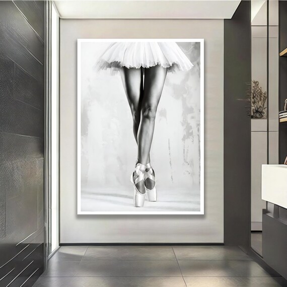Black And White Ballerina Canvas Art Framed Ballet Photography Print