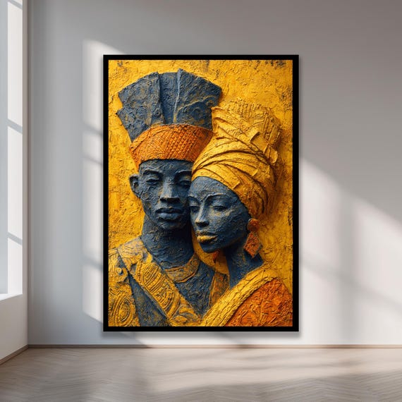 Framed African Couple Portrait Abstract Woodframed Wall Art