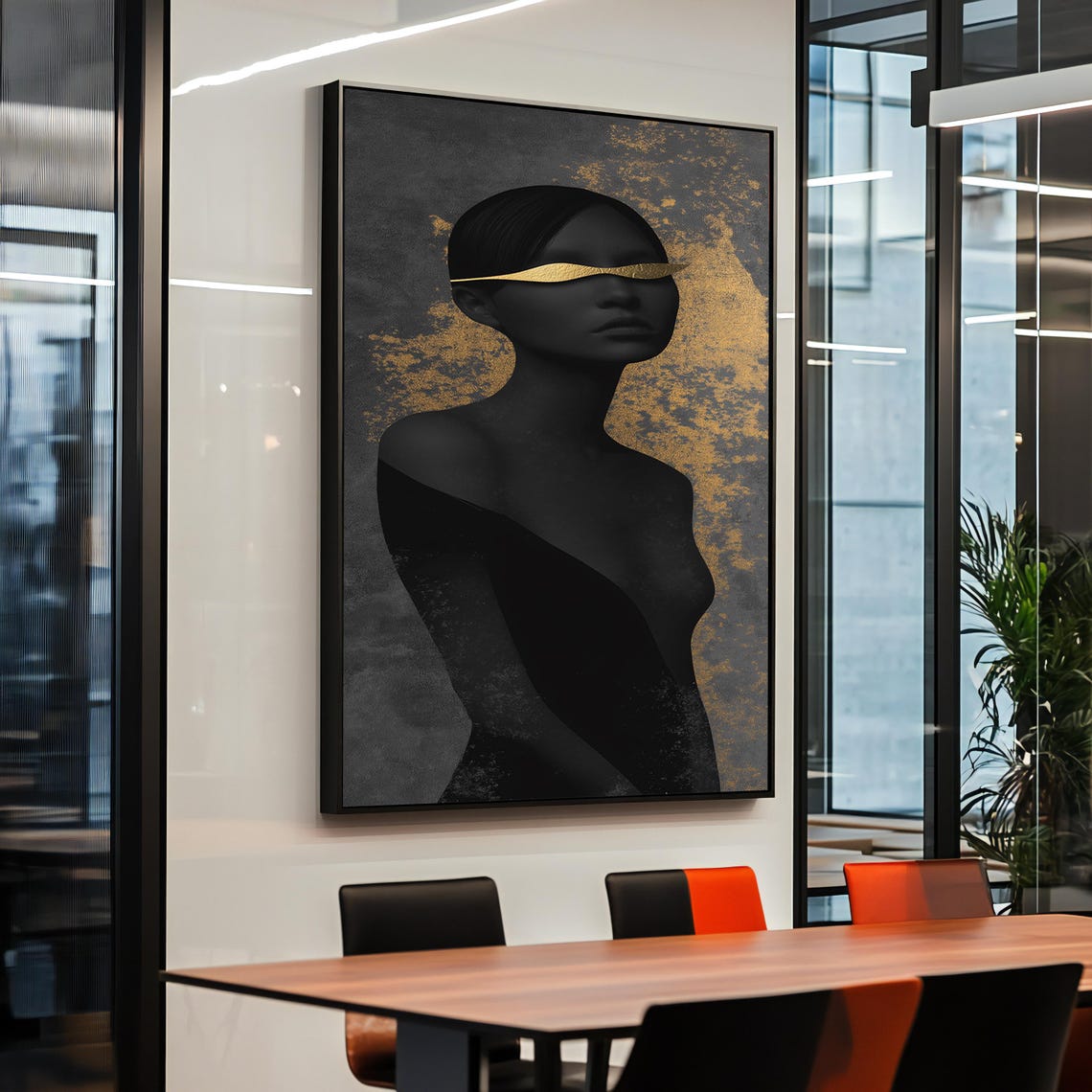Iconic Woman Art Minimalist Black And Gold Abstract Portrait Modern Female Artwork