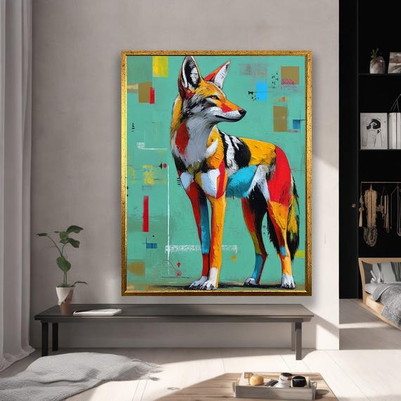 Colorful Abstract Fox Canvas Wall Art Modern Expressionist Animal Painting