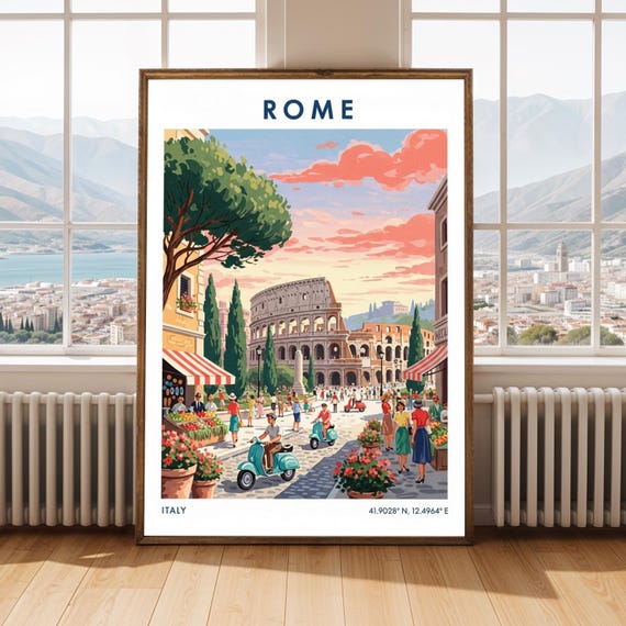 Rome Colosseum Art Print Vintage Italian Travel Illustration