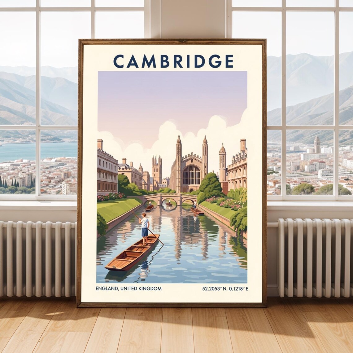 Cambridge England Vintage Travel Poster River Cam Punt Colleges Art