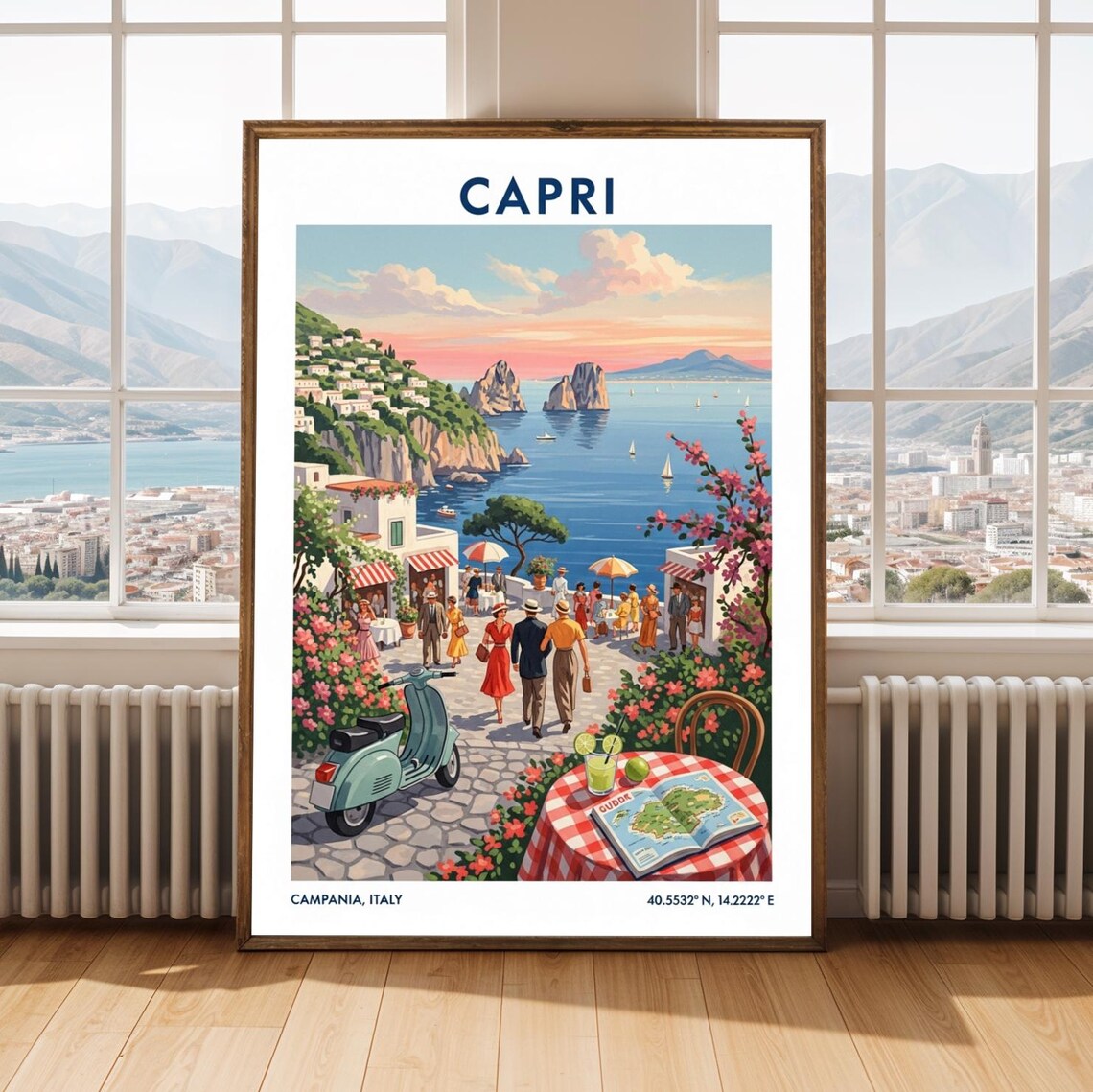 Capri Vintage Travel Poster Italian Campania Coastal Sunset View