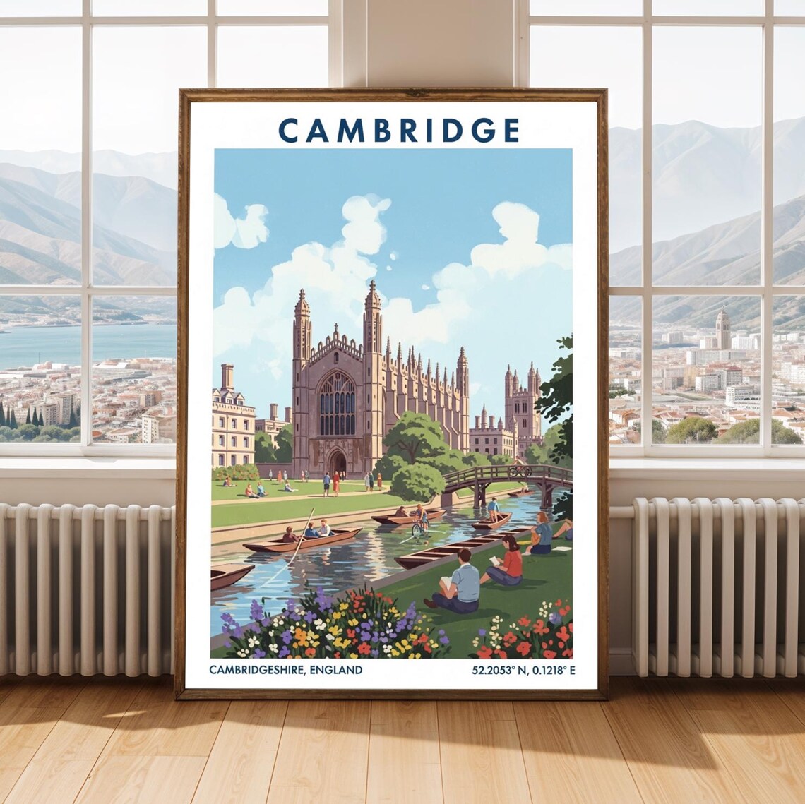 Cambridge England River Cam Punting Chapel Retro Travel Poster