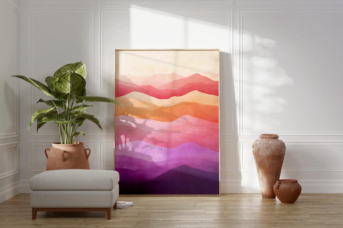 Abstract Watercolor Mountain Painting, Boho Landscape - Image 4