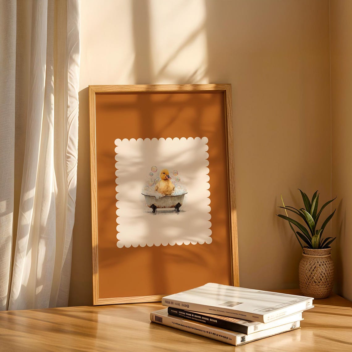 Duck In Bathtub Nursery Art Print Mustard Orange
