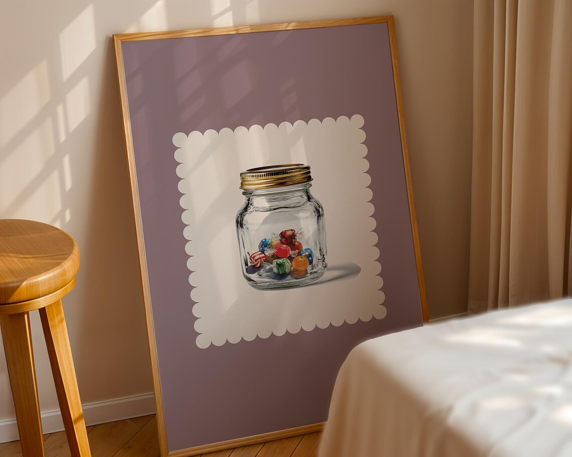 Mauve Candy Jar Minimalist Retro Kitchen Sweet Treat Art Print