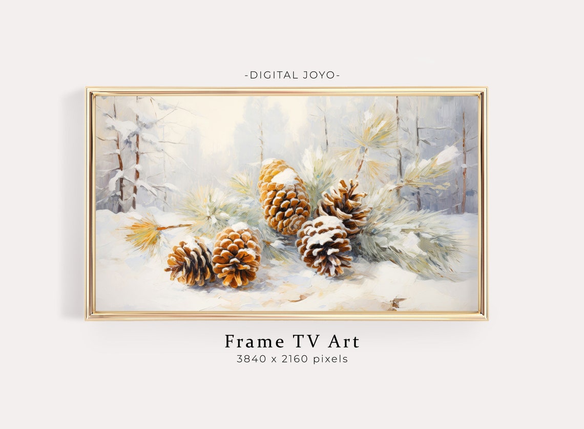 Winter Pinecones and Frosty Branches Snowy Forest Art Poster