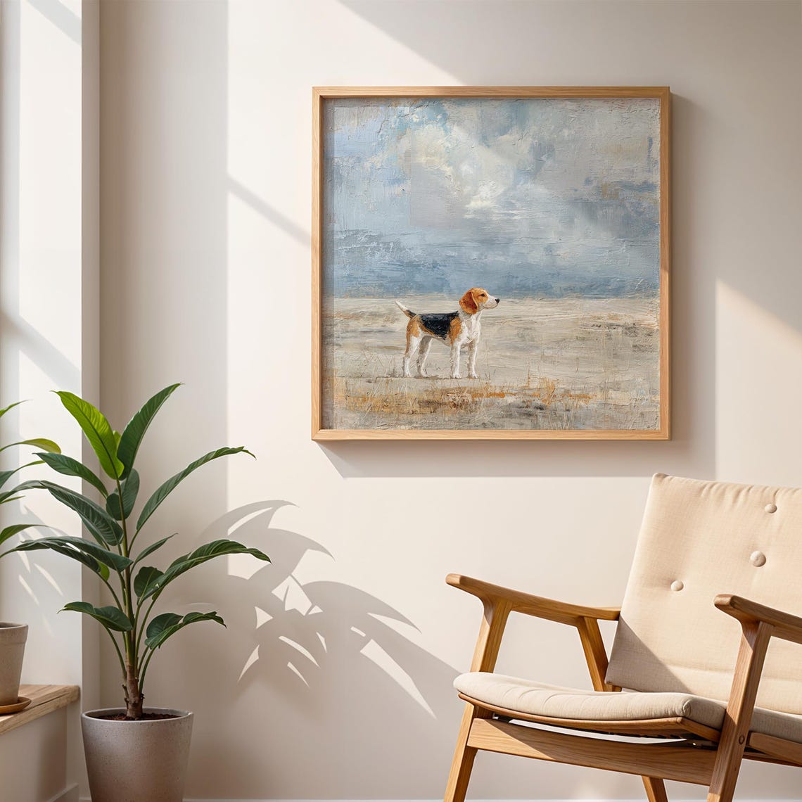 Beagle Dog Soft Sky Landscape Vintage Style Pet Painting Poster