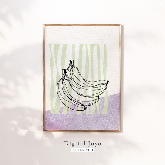 Banana Line Sketch Trio Mint Stripe Modern Minimalist Art Print